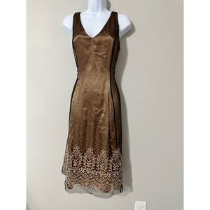Adrianna Papell Boutique Women Sheer Overlay Beaded Formal Dress Size 12